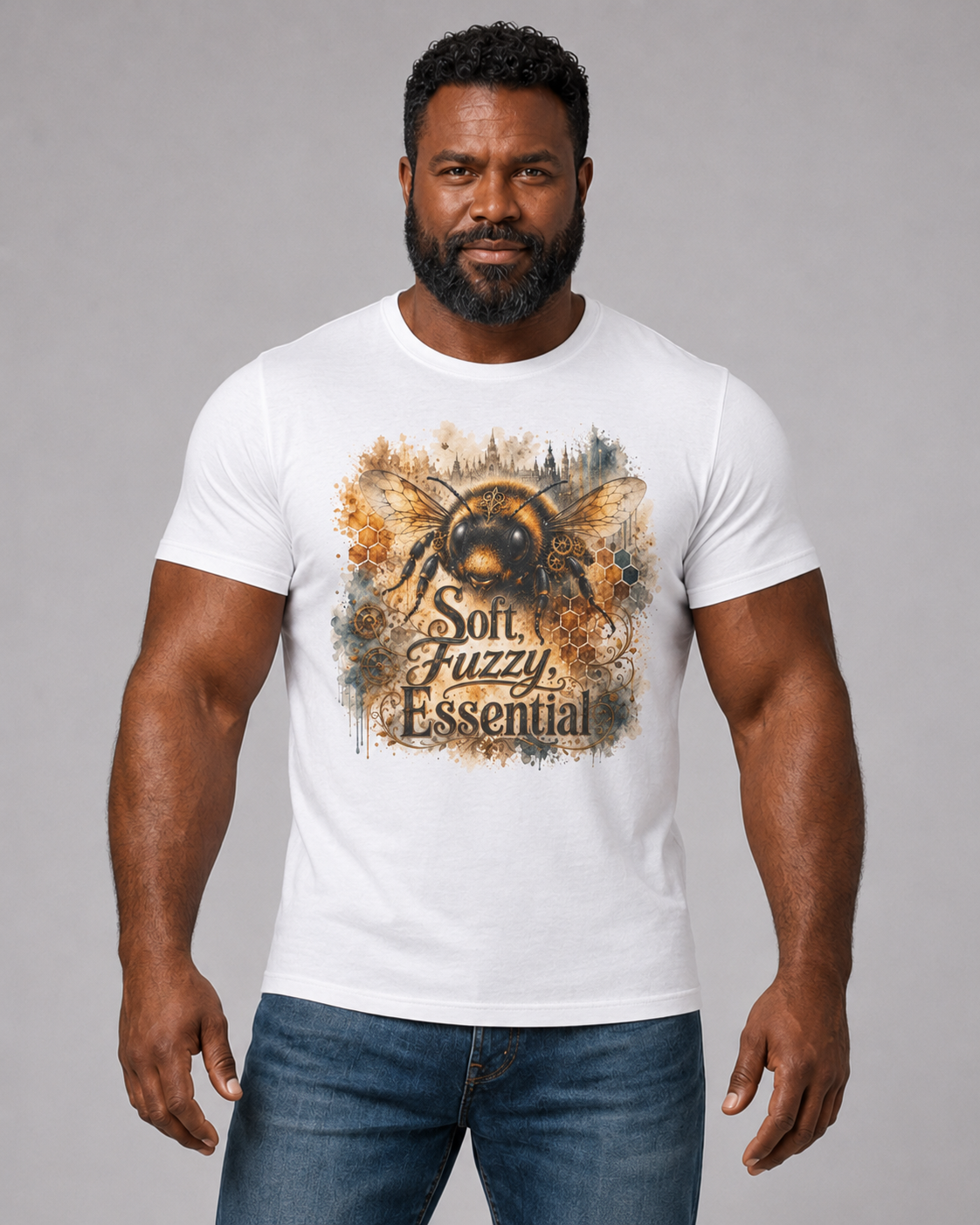 Soft, Fuzzy, Essential Tee. Save the bees. Bee shirt to remind us to take care of our eco-sphere
