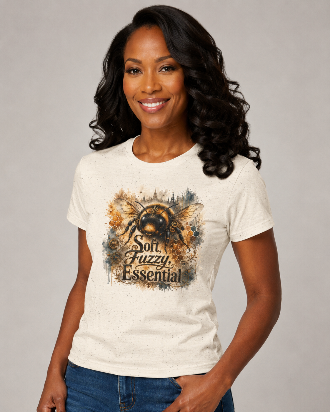 Soft, Fuzzy, Essential Tee. Save the bees. Bee shirt to remind us to take care of our eco-sphere