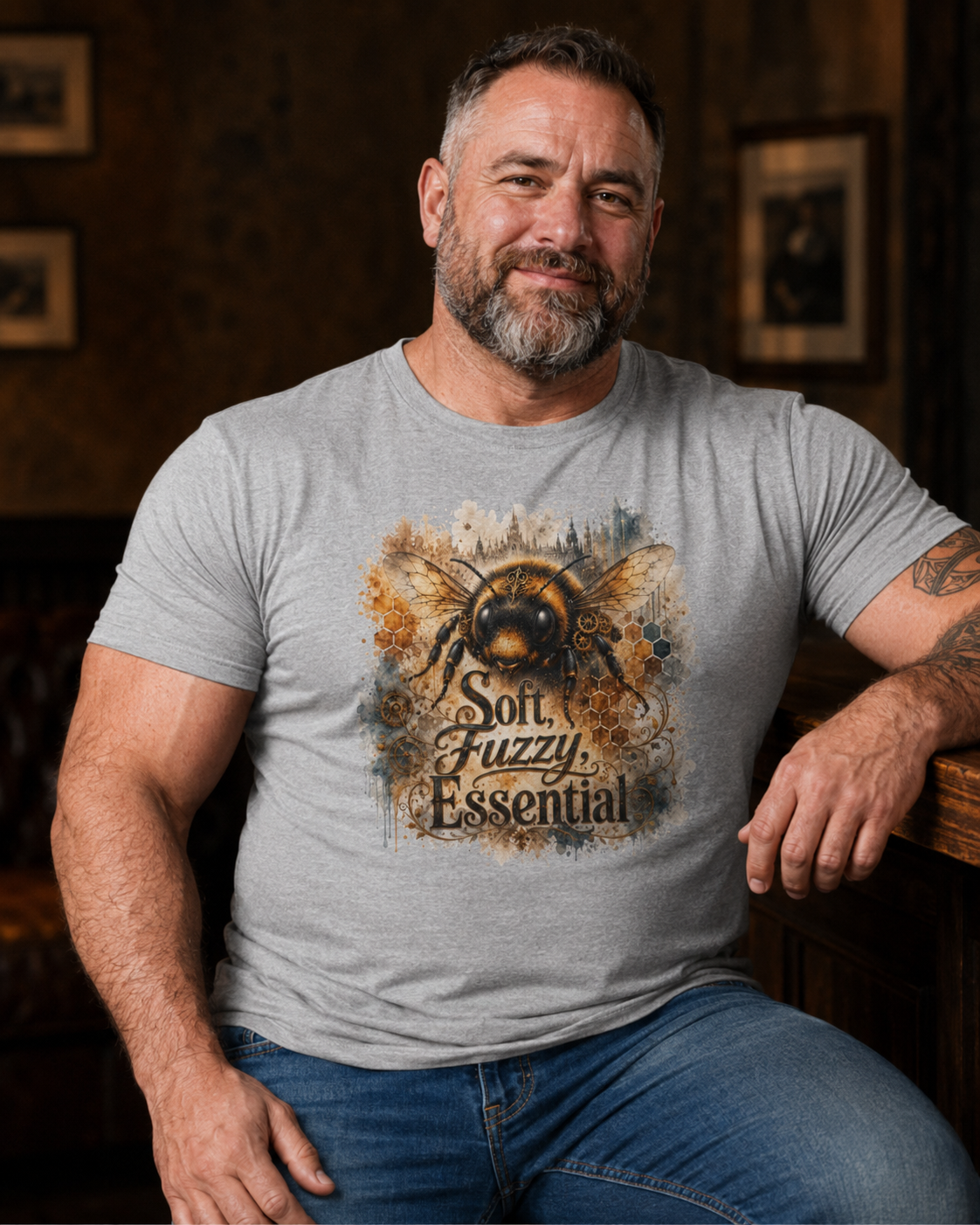 Soft, Fuzzy, Essential Tee. Save the bees. Bee shirt to remind us to take care of our eco-sphere