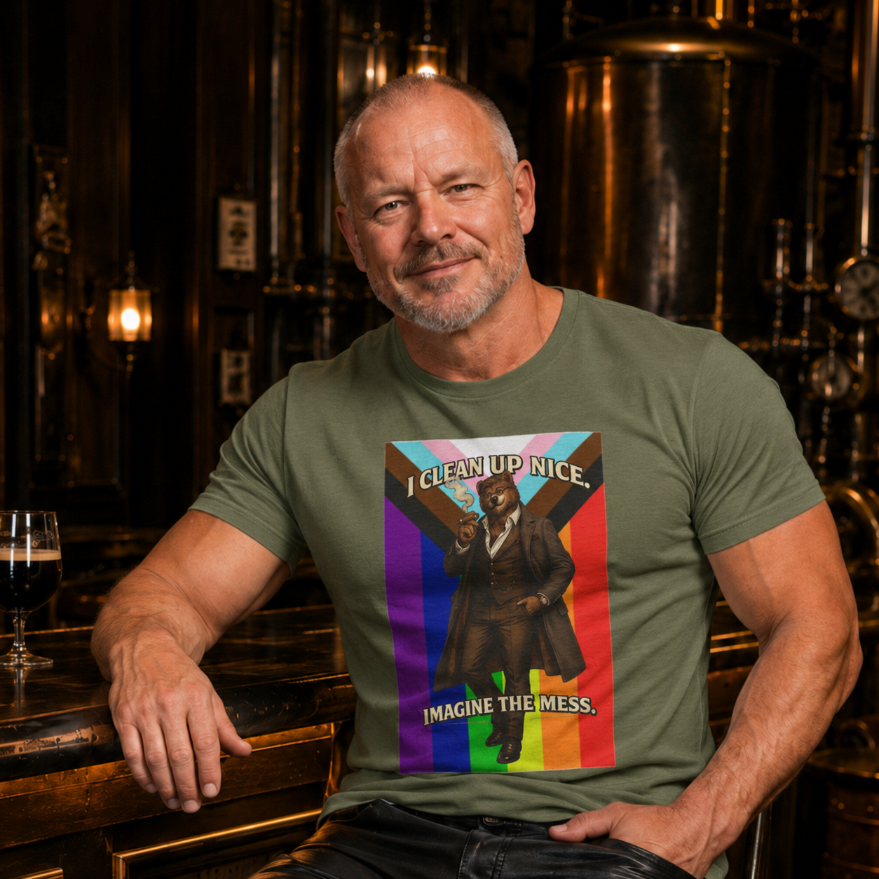 I Clean Up Nice T-Shirt — Funny Retro Pride Graphic Tee (Imagine the Mess) Bears, leather and all inclusive shirt