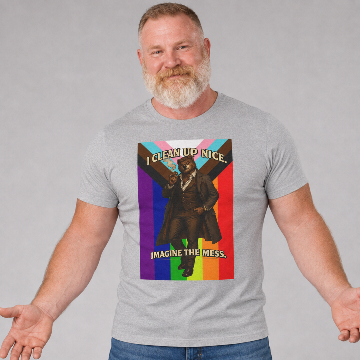 I Clean Up Nice T-Shirt — Funny Retro Pride Graphic Tee (Imagine the Mess) Bears, leather and all inclusive shirt