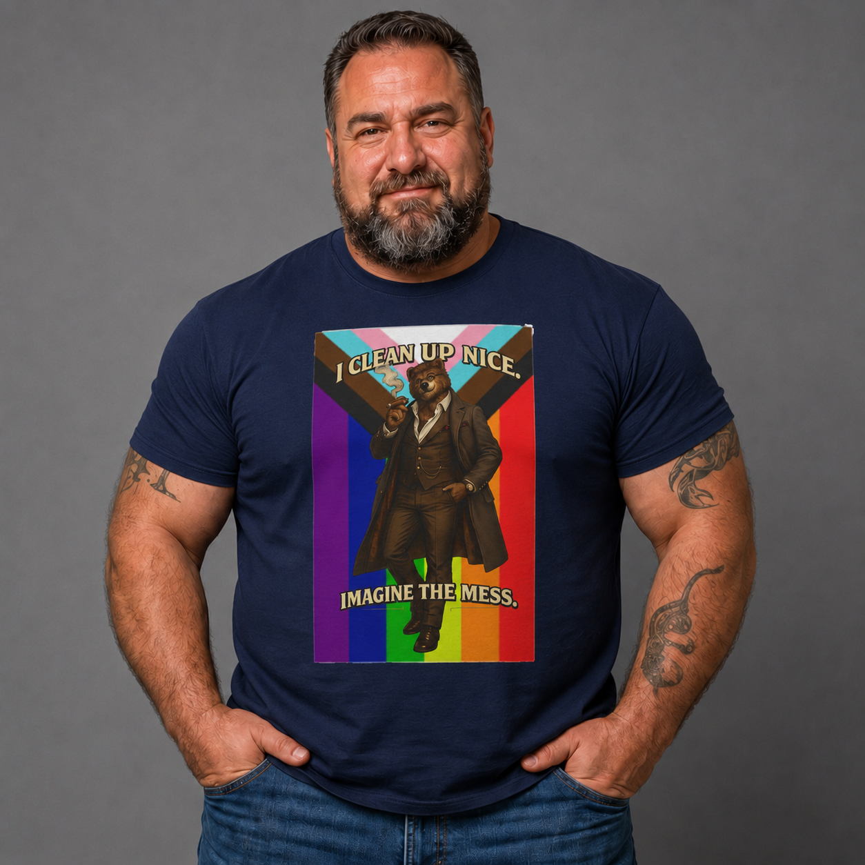 I Clean Up Nice T-Shirt — Funny Retro Pride Graphic Tee (Imagine the Mess) Bears, leather and all inclusive shirt