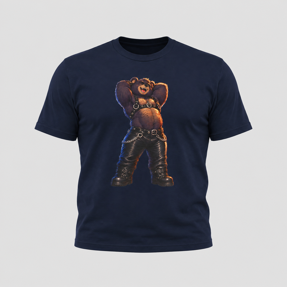 Bear in Leather Tee — Funny Confident Bear Graphic T-Shirt