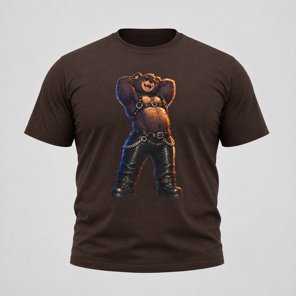 Bear in Leather Tee — Funny Confident Bear Graphic T-Shirt