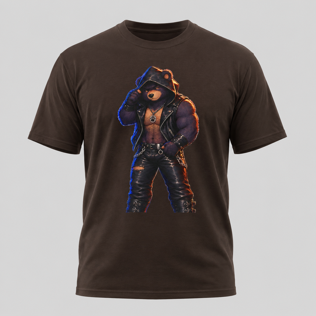 Leather Jacket Bear Graphic Tee — Edgy Urban Streetwear T-Shirt Furry shirt