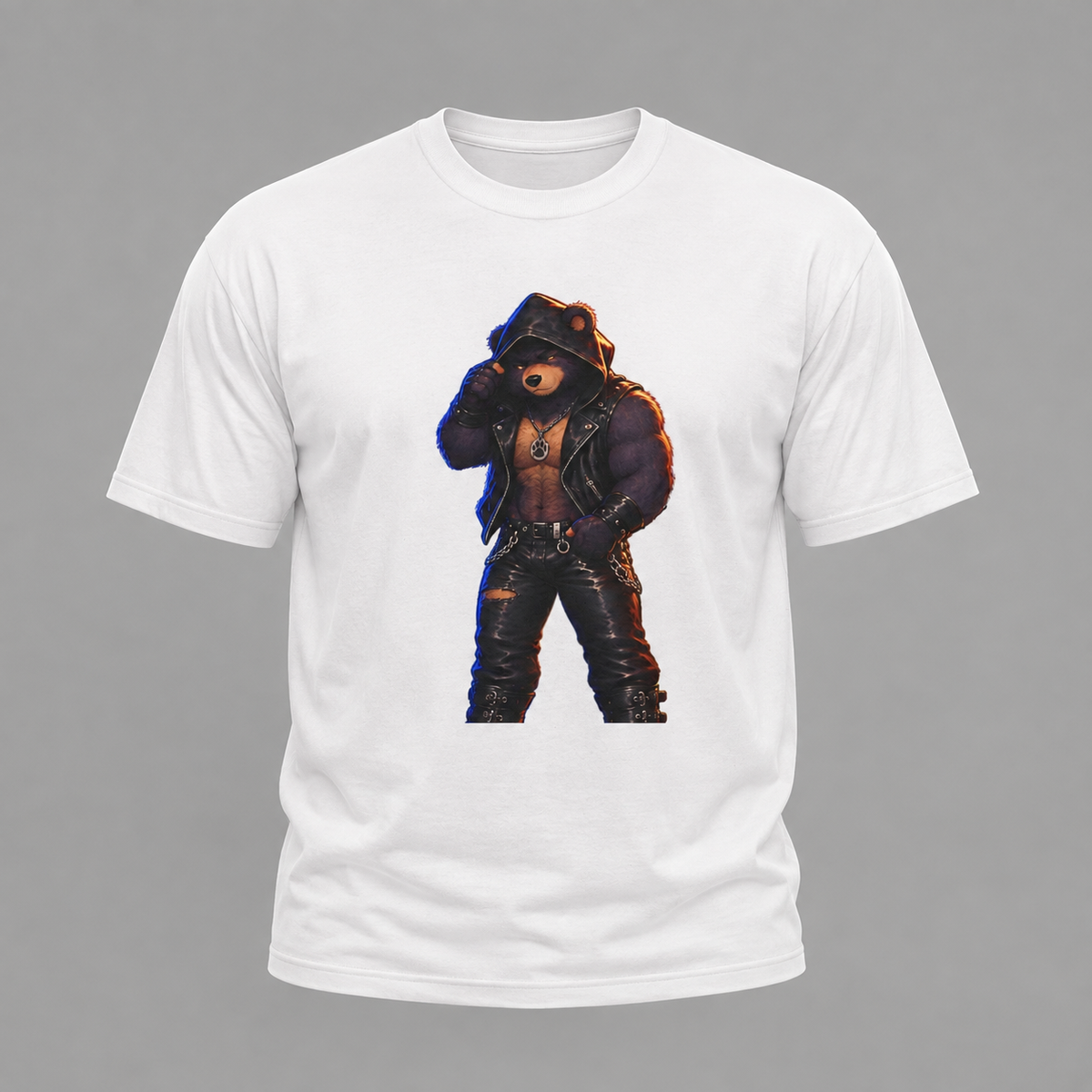 Leather Jacket Bear Graphic Tee — Edgy Urban Streetwear T-Shirt Furry shirt