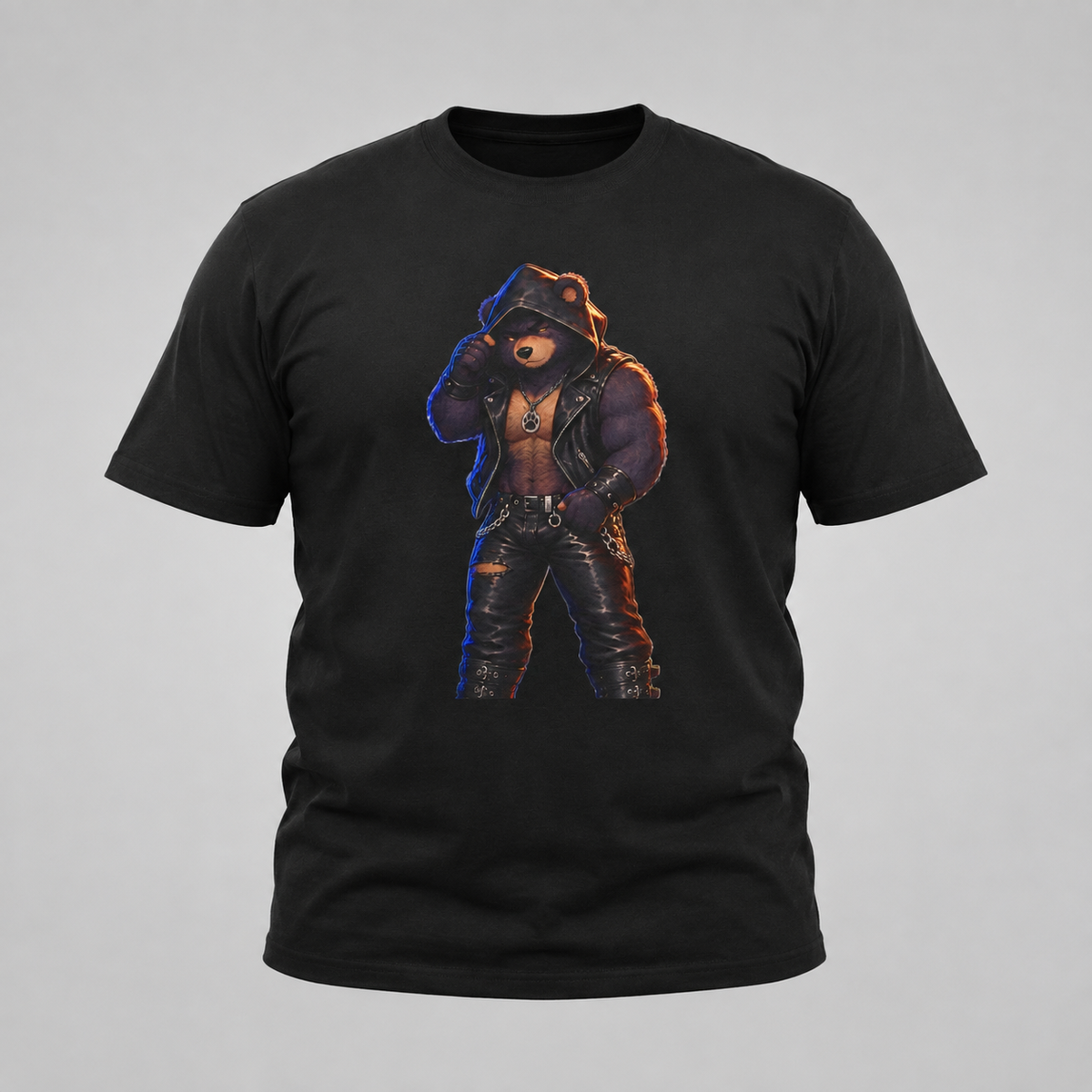 Leather Jacket Bear Graphic Tee — Edgy Urban Streetwear T-Shirt Furry shirt