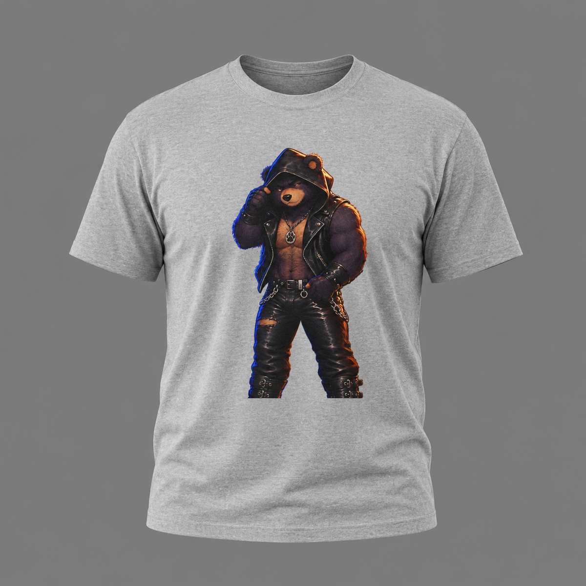Leather Jacket Bear Graphic Tee — Edgy Urban Streetwear T-Shirt Furry shirt