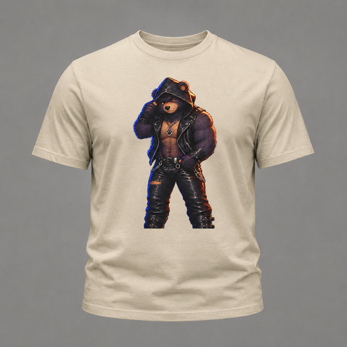 Leather Jacket Bear Graphic Tee — Edgy Urban Streetwear T-Shirt Furry shirt