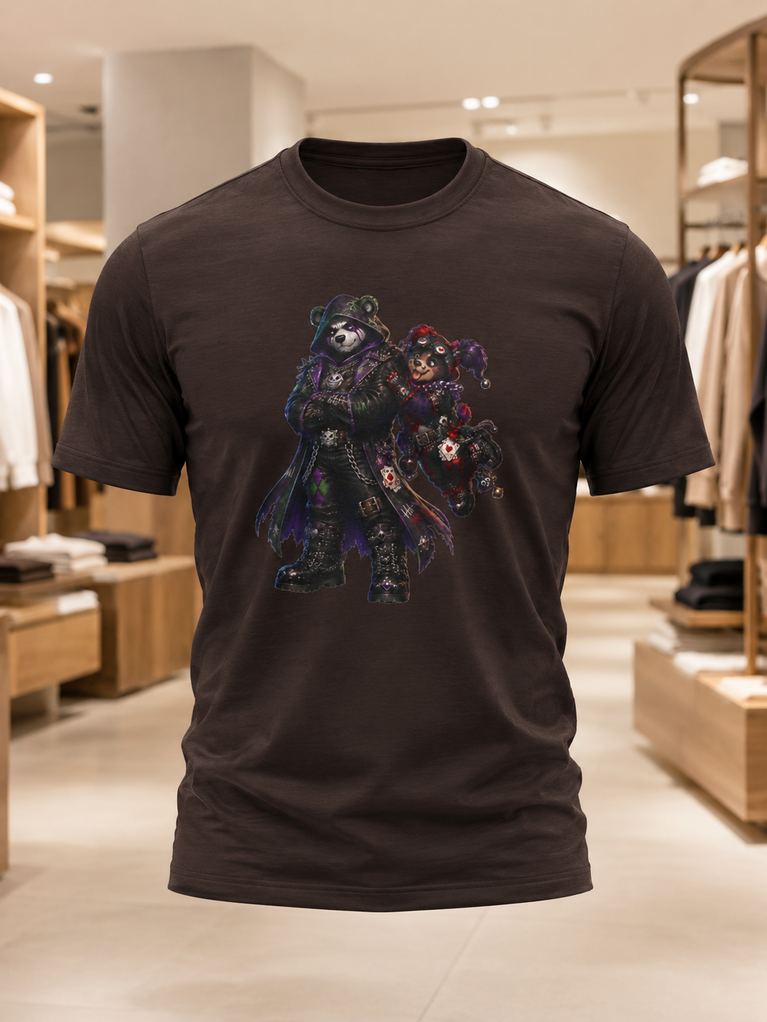 Gothic Bear Duo T-Shirt. Dark Night biker bear mashup tee. Hardly Joking around in Gothic gear.
