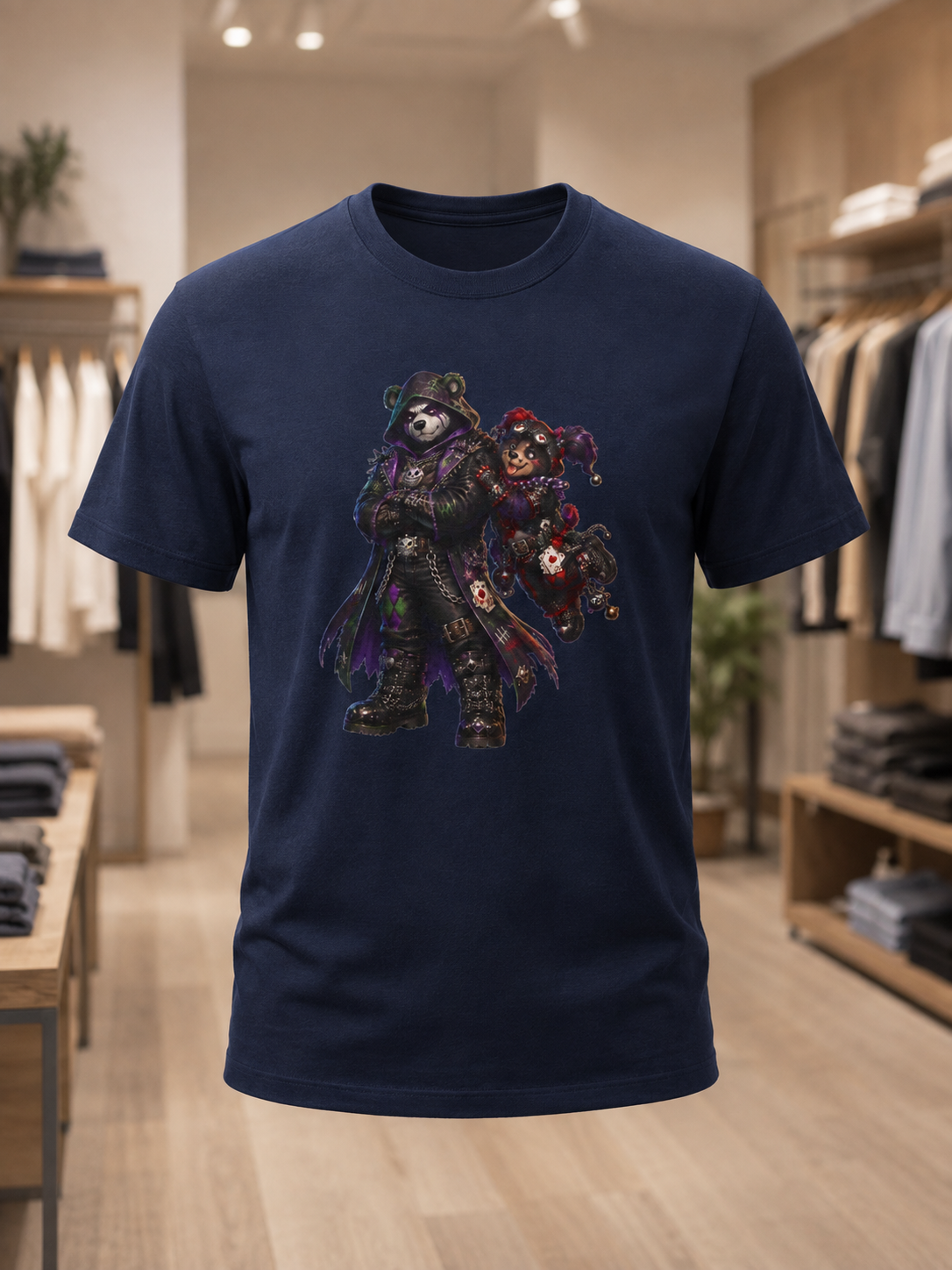 Gothic Bear Duo T-Shirt. Dark Night biker bear mashup tee. Hardly Joking around in Gothic gear.