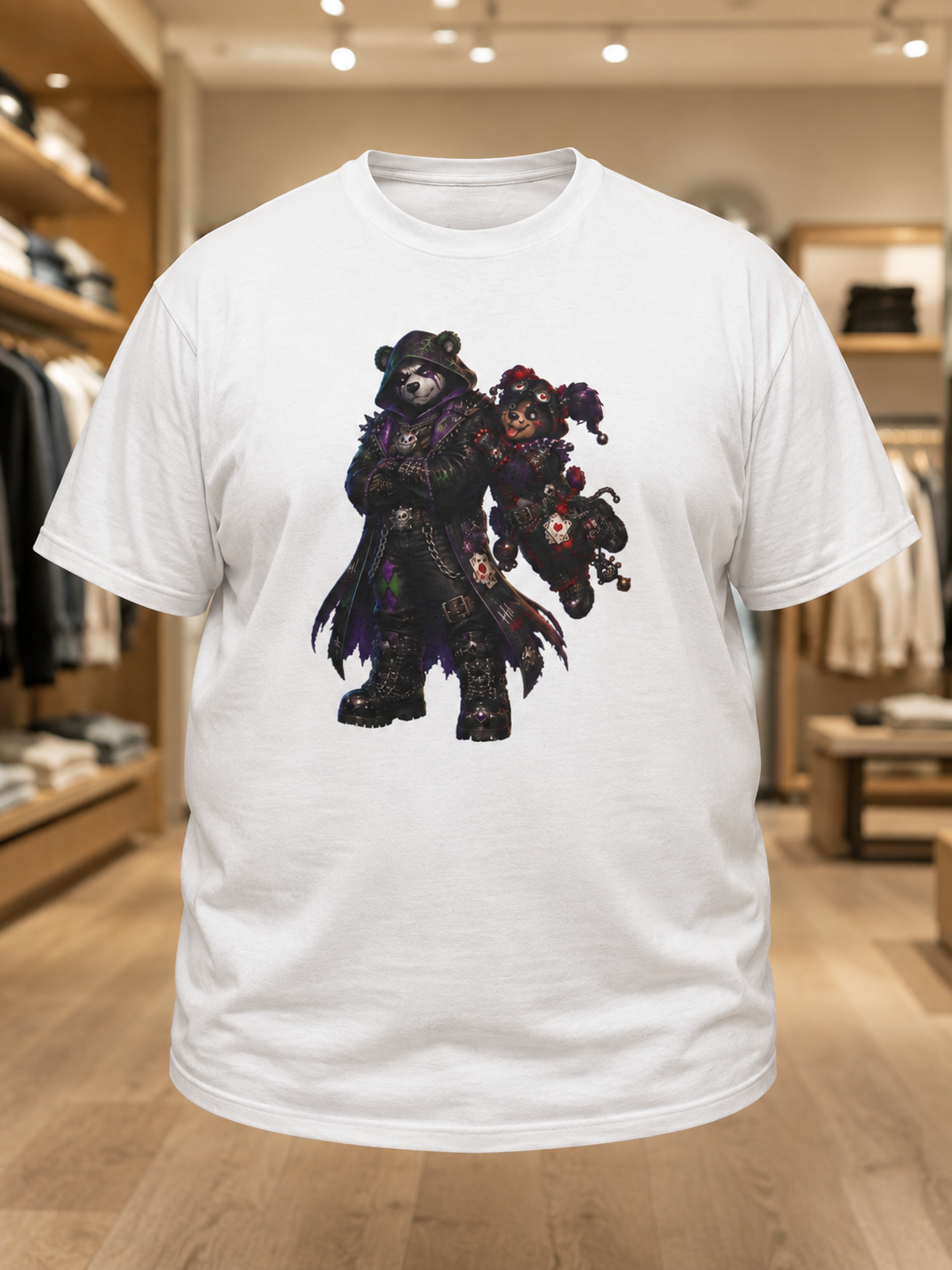 Gothic Bear Duo T-Shirt. Dark Night biker bear mashup tee. Hardly Joking around in Gothic gear.