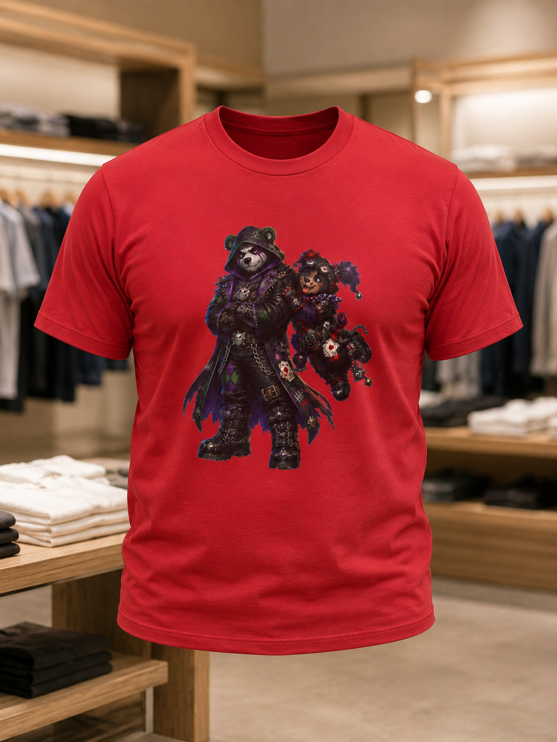 Gothic Bear Duo T-Shirt. Dark Night biker bear mashup tee. Hardly Joking around in Gothic gear.