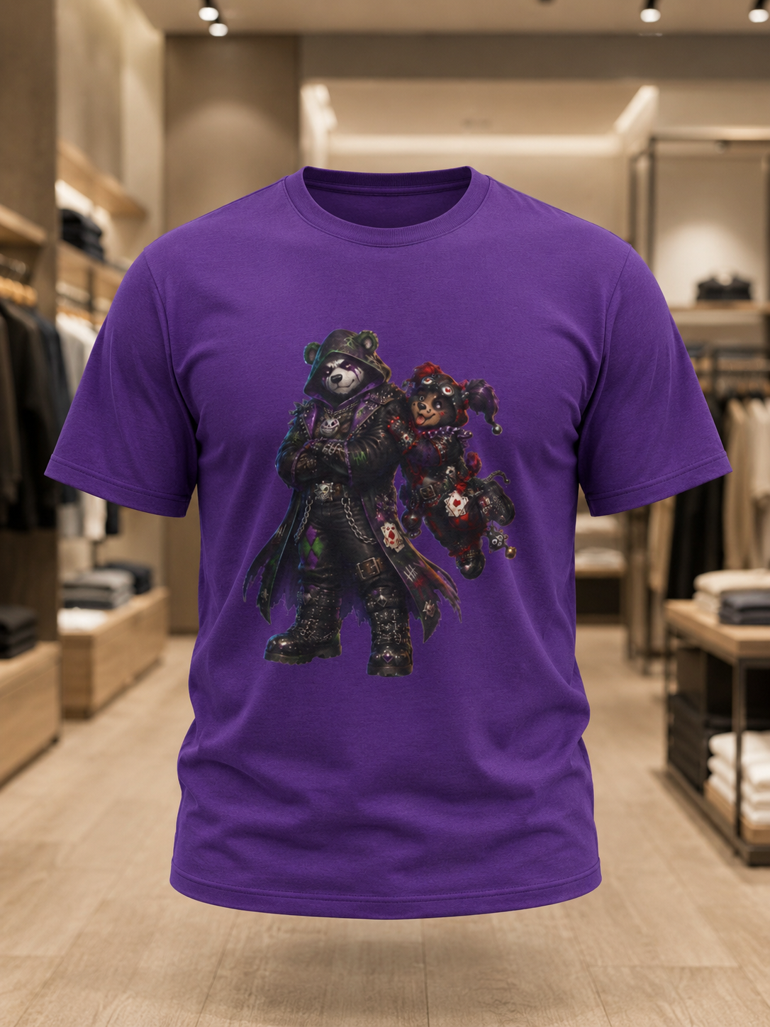 Gothic Bear Duo T-Shirt. Dark Night biker bear mashup tee. Hardly Joking around in Gothic gear.