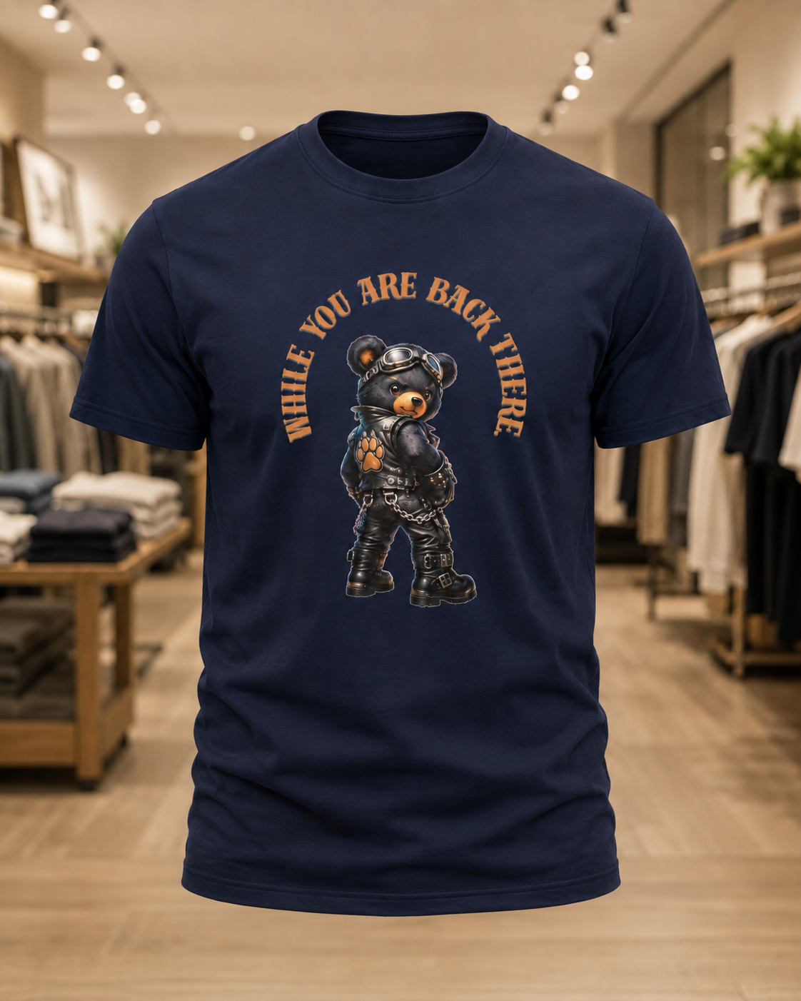 Bear Graphic Tee - "While You Are Back There" Vintage Moto Bear Shirt Bear shirt cheeky joke.
