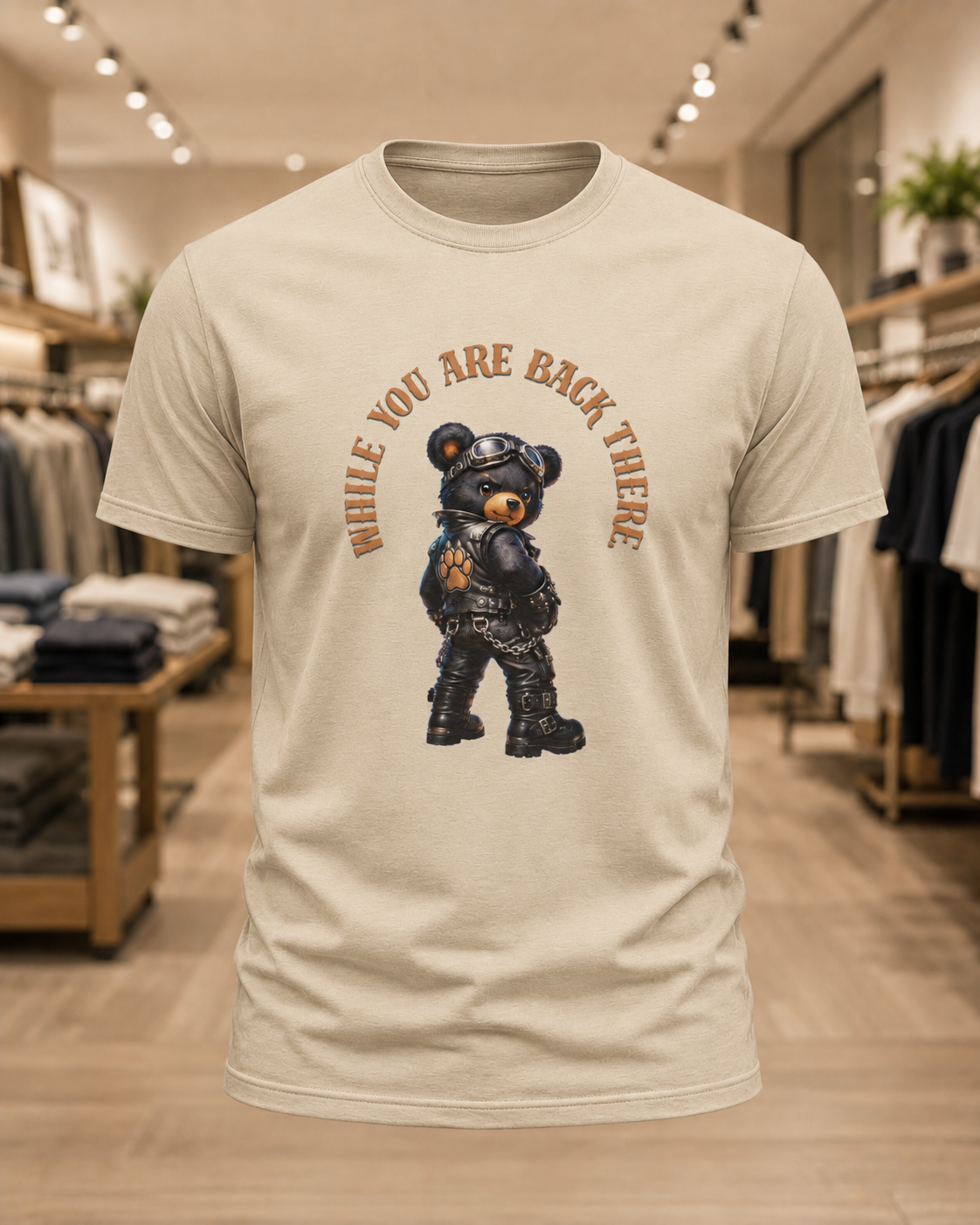 Bear Graphic Tee - "While You Are Back There" Vintage Moto Bear Shirt Bear shirt cheeky joke.