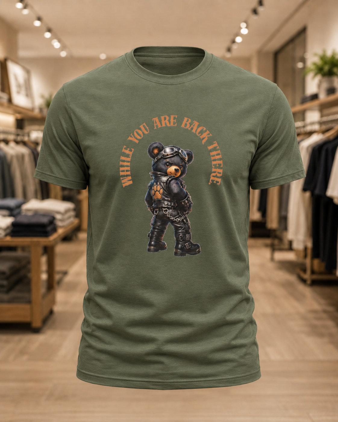 Bear Graphic Tee - "While You Are Back There" Vintage Moto Bear Shirt Bear shirt cheeky joke.