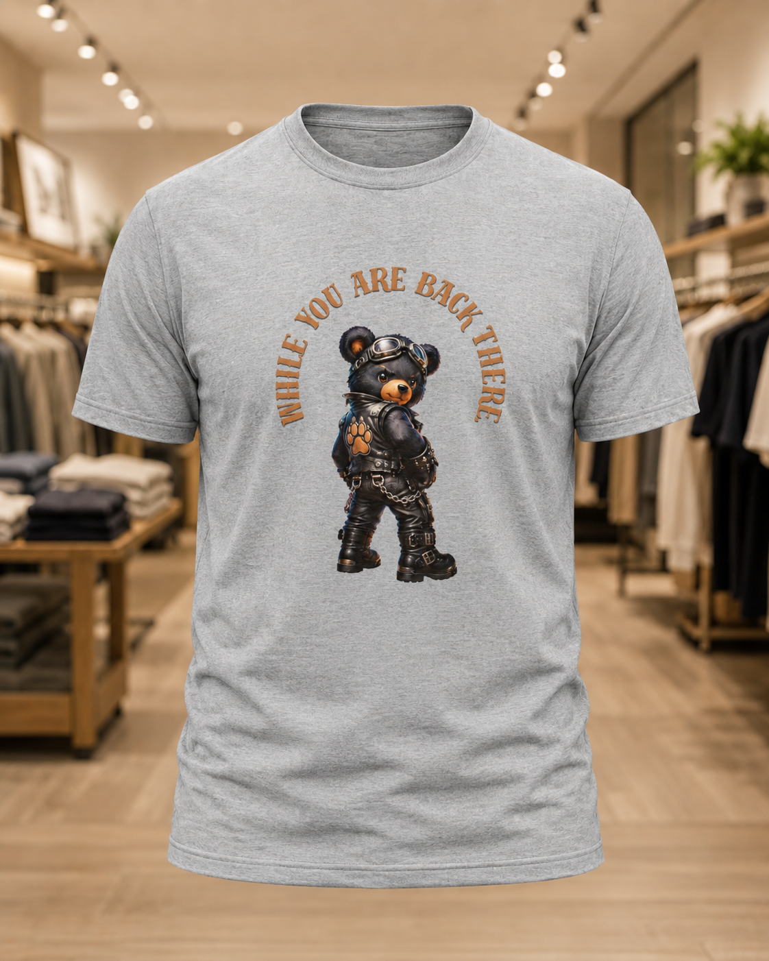 Bear Graphic Tee - "While You Are Back There" Vintage Moto Bear Shirt Bear shirt cheeky joke.
