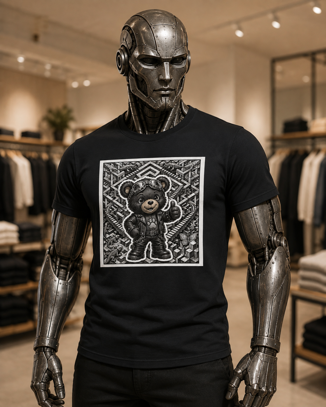Bear Graphic T-Shirt — Streetwear Teddy Bear Design. Geometric puzzle bear shirt
