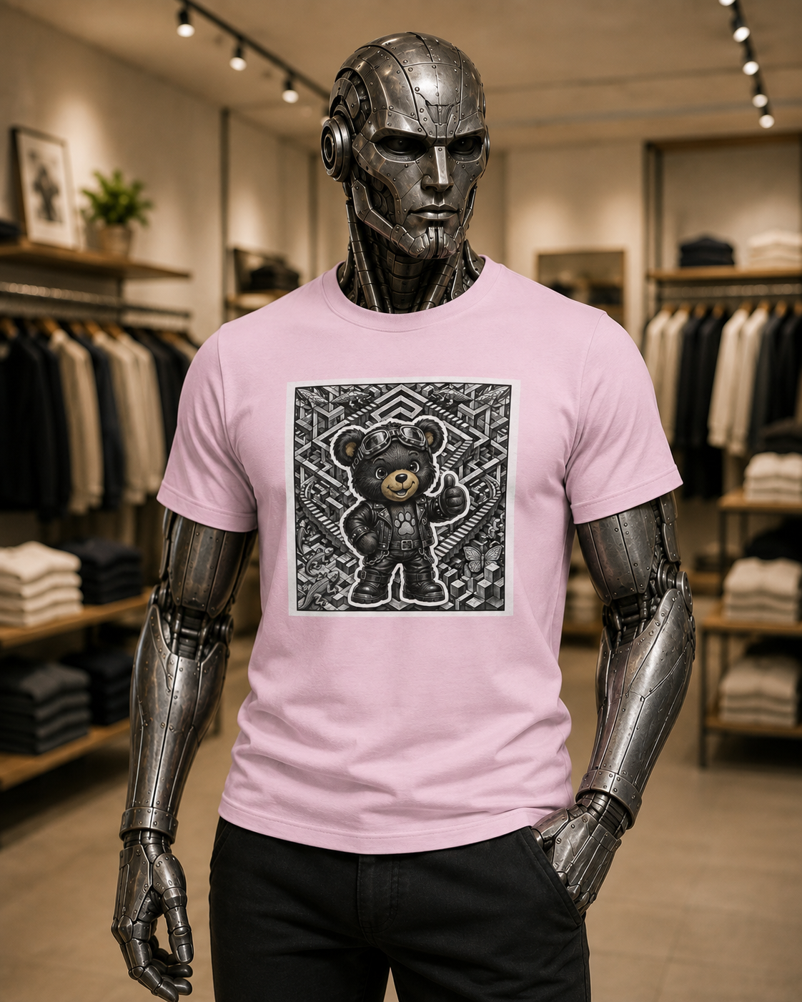 Bear Graphic T-Shirt — Streetwear Teddy Bear Design. Geometric puzzle bear shirt