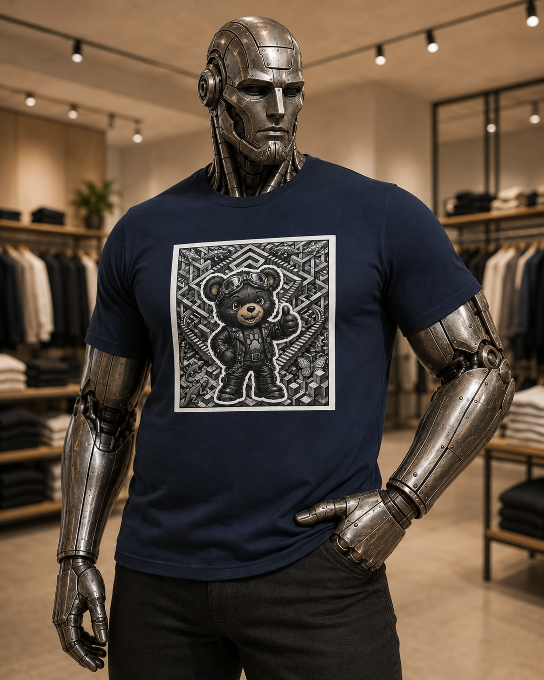 Bear Graphic T-Shirt — Streetwear Teddy Bear Design. Geometric puzzle bear shirt