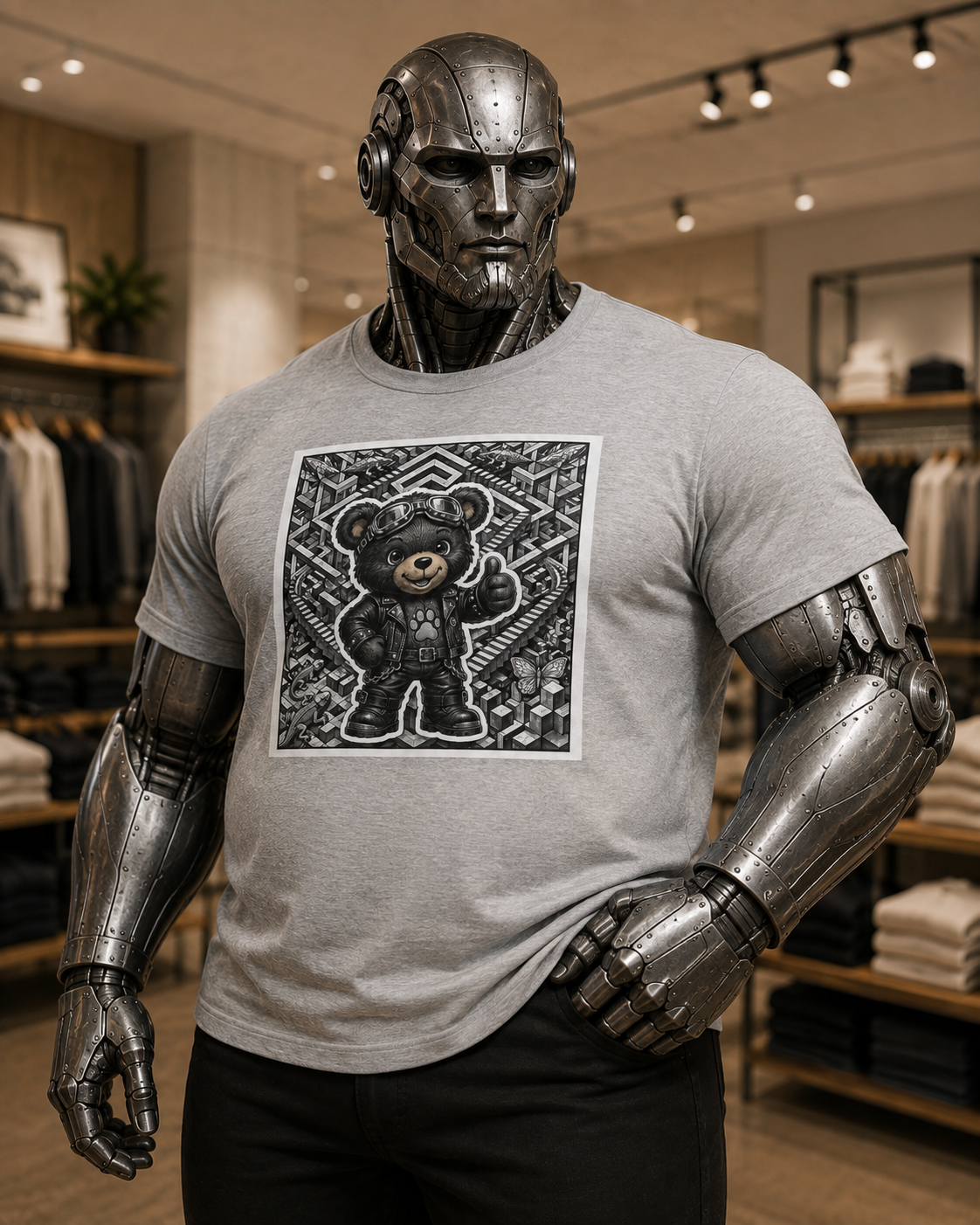 Bear Graphic T-Shirt — Streetwear Teddy Bear Design. Geometric puzzle bear shirt
