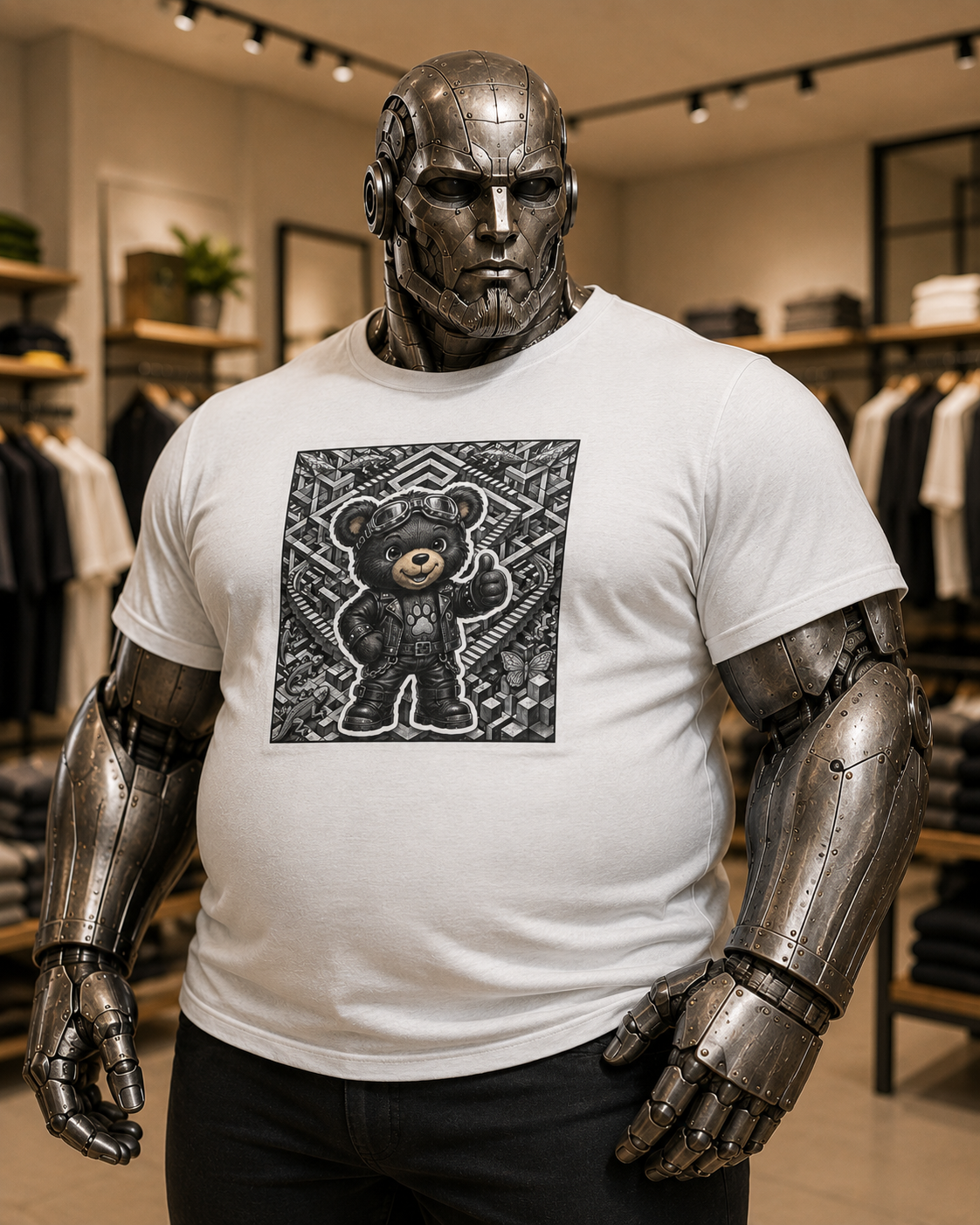 Bear Graphic T-Shirt — Streetwear Teddy Bear Design. Geometric puzzle bear shirt
