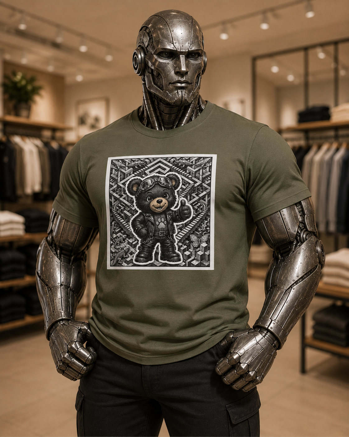 Bear Graphic T-Shirt — Streetwear Teddy Bear Design. Geometric puzzle bear shirt