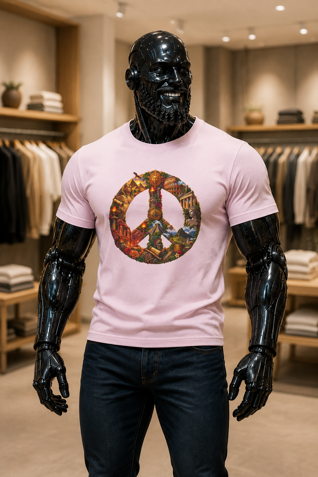 Peace Symbol Collage T-Shirt — Vintage Travel & Nature Graphic Tee