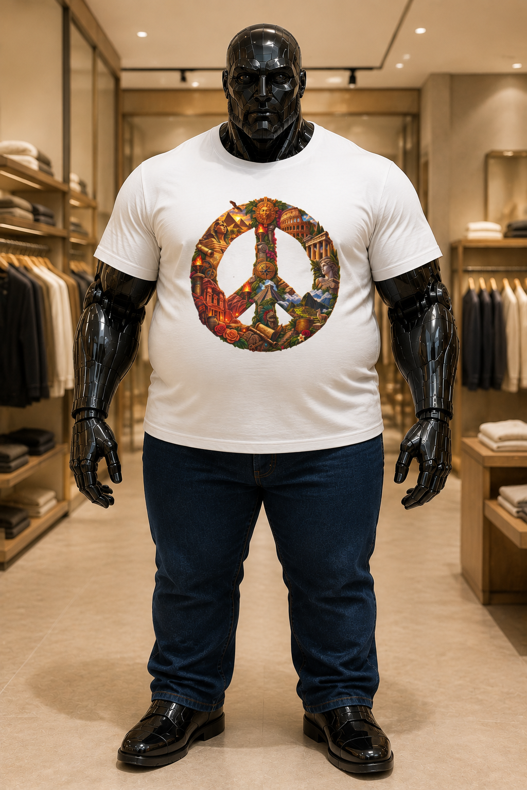 Peace Symbol Collage T-Shirt — Vintage Travel & Nature Graphic Tee
