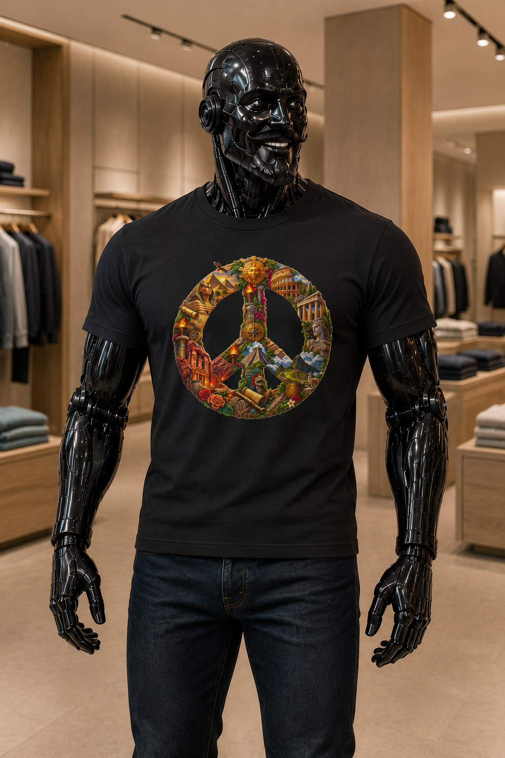 Peace Symbol Collage T-Shirt — Vintage Travel & Nature Graphic Tee