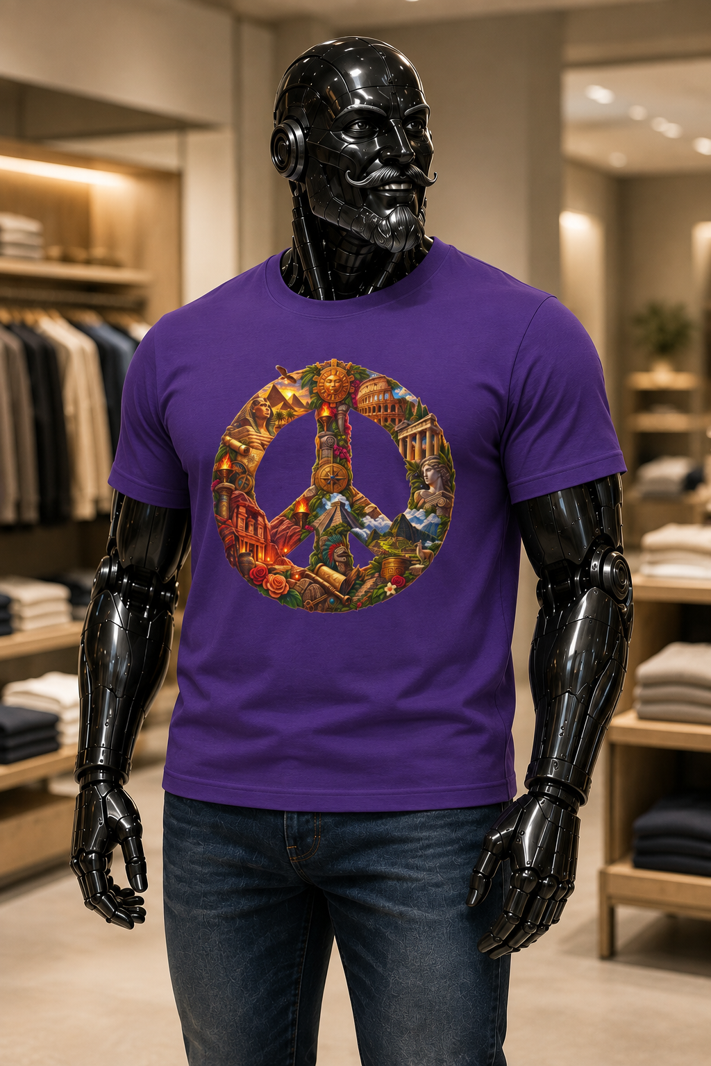 Peace Symbol Collage T-Shirt — Vintage Travel & Nature Graphic Tee