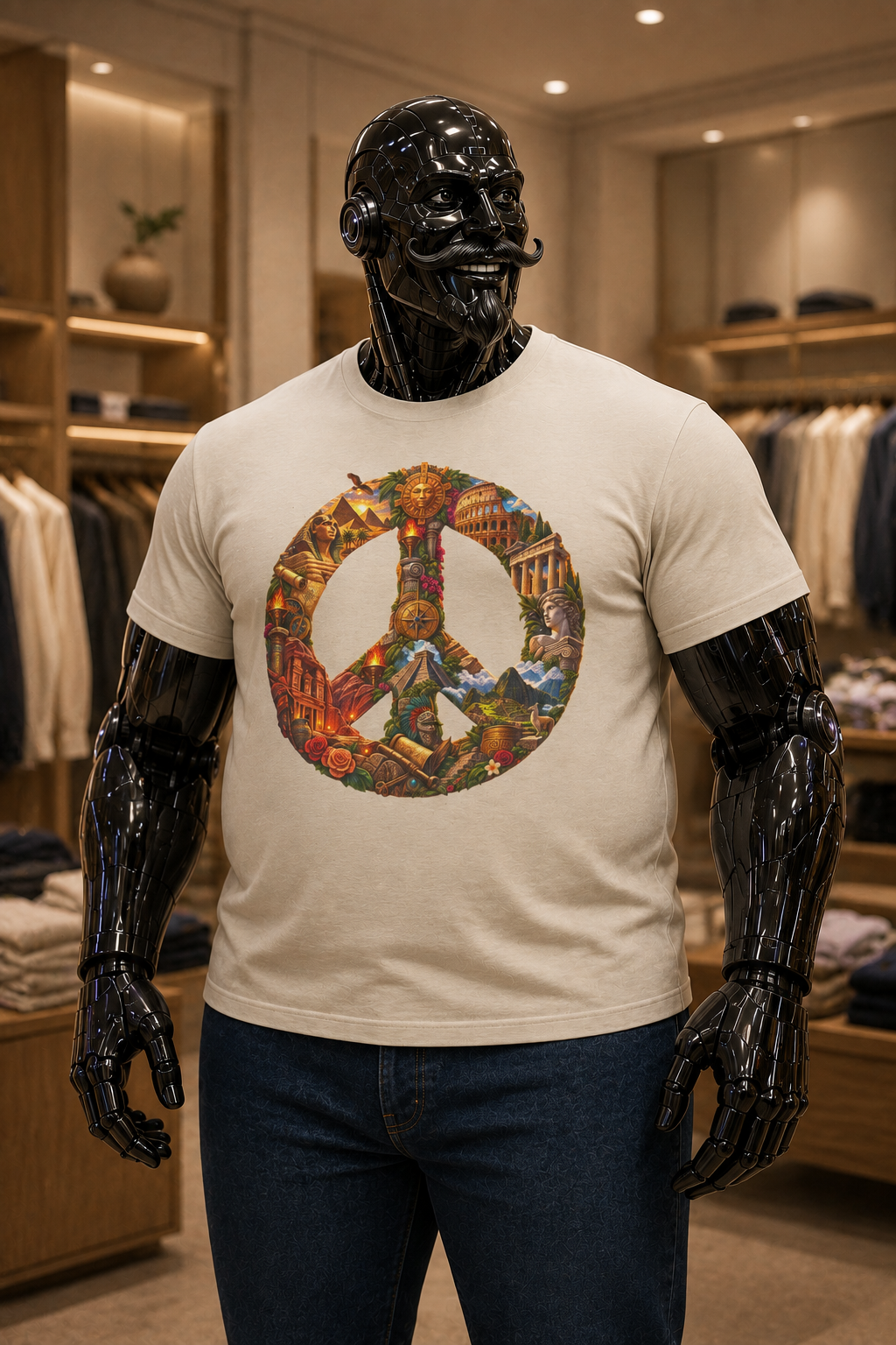 Peace Symbol Collage T-Shirt — Vintage Travel & Nature Graphic Tee
