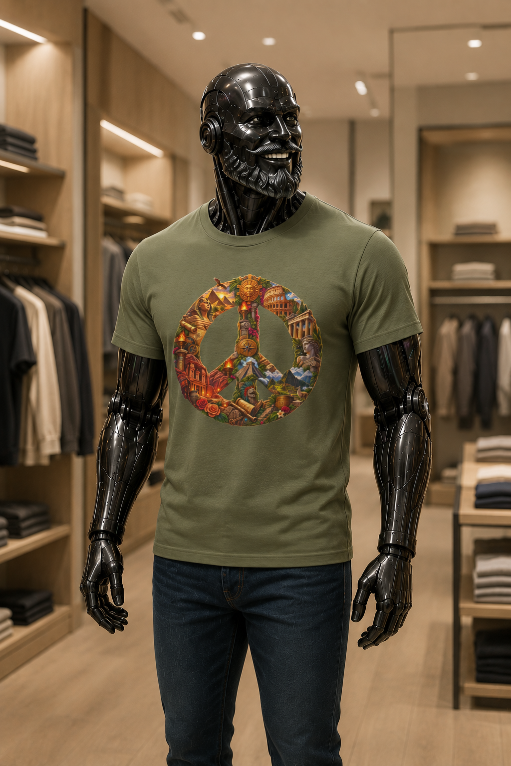 Peace Symbol Collage T-Shirt — Vintage Travel & Nature Graphic Tee
