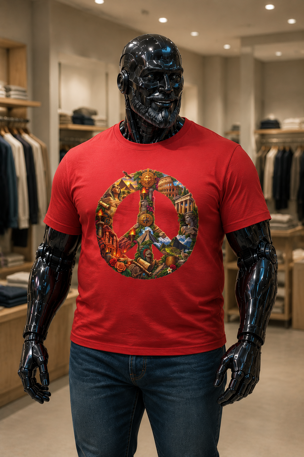 Peace Symbol Collage T-Shirt — Vintage Travel & Nature Graphic Tee