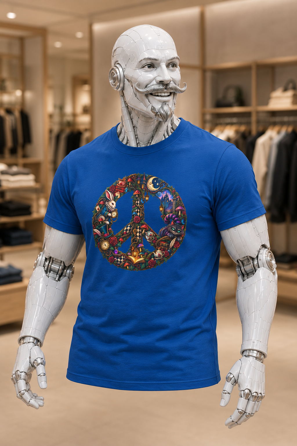 Peace Sign Floral T‑Shirt — Retro Hippie Peace Symbol Graphic Tee. Cheshire whimsy.
