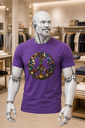 Peace Sign Floral T‑Shirt — Retro Hippie Peace Symbol Graphic Tee. Cheshire whimsy.