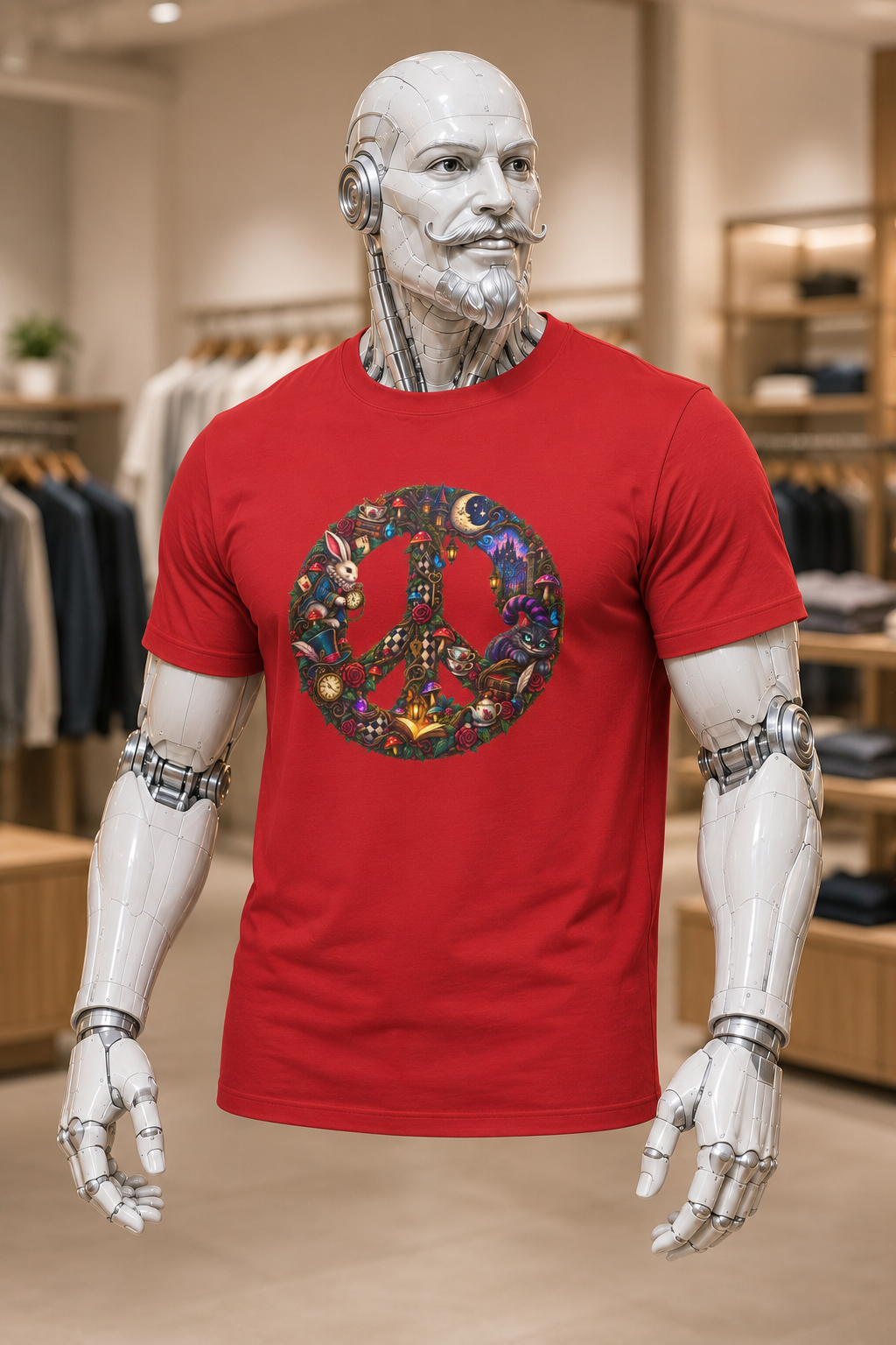 Peace Sign Floral T‑Shirt — Retro Hippie Peace Symbol Graphic Tee. Cheshire whimsy.