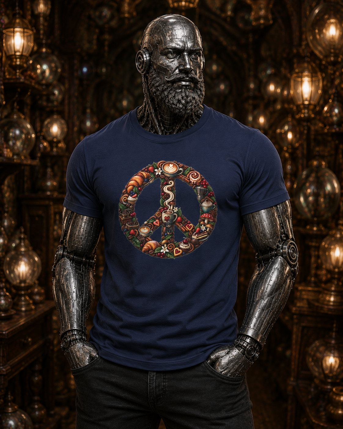 Peace Sign Tee — Autumn Harvest Floral Peace Symbol with Coffee shirt.