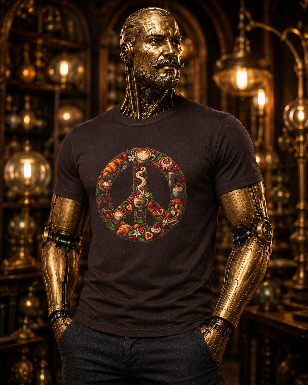 Peace Sign Tee — Autumn Harvest Floral Peace Symbol with Coffee shirt.