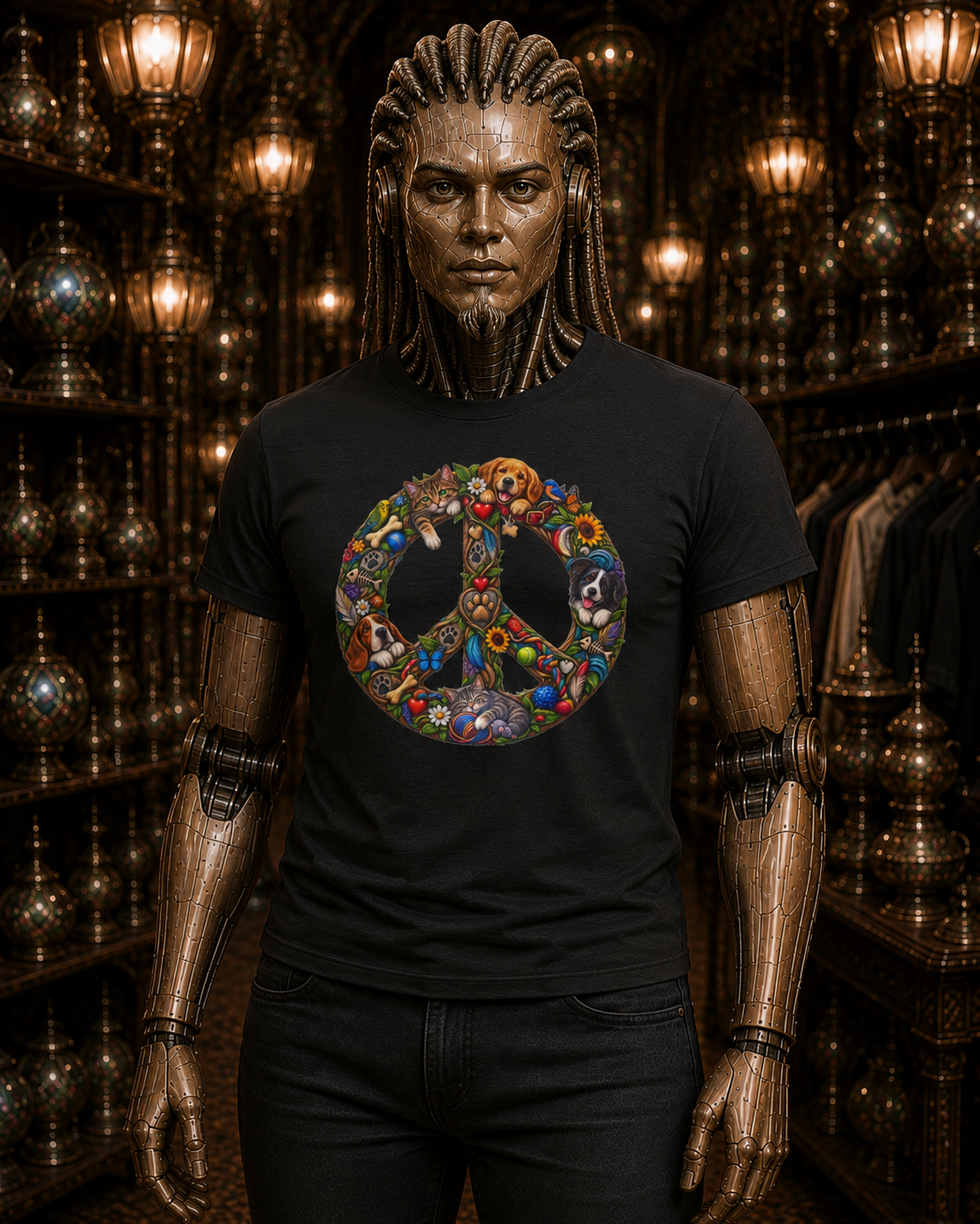 Peace Sign T‑Shirt — Retro Floral Hippie Peace Symbol Tee. Pet Mommy Pet Daddy Dog Daddy shirt