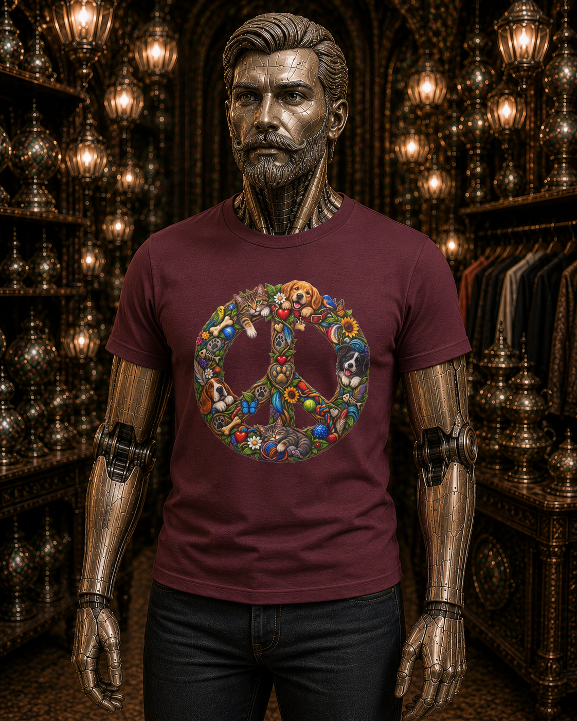 Peace Sign T‑Shirt — Retro Floral Hippie Peace Symbol Tee. Pet Mommy Pet Daddy Dog Daddy shirt