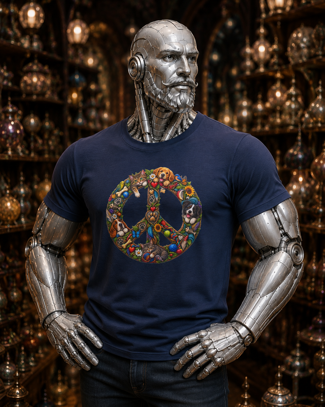 Peace Sign T‑Shirt — Retro Floral Hippie Peace Symbol Tee. Pet Mommy Pet Daddy Dog Daddy shirt