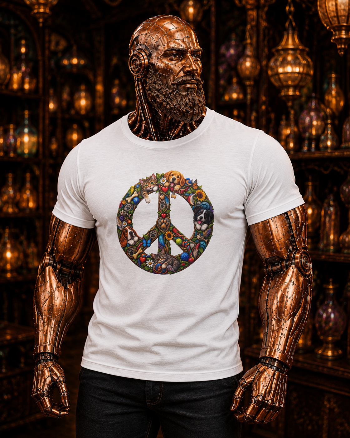Peace Sign T‑Shirt — Retro Floral Hippie Peace Symbol Tee. Pet Mommy Pet Daddy Dog Daddy shirt