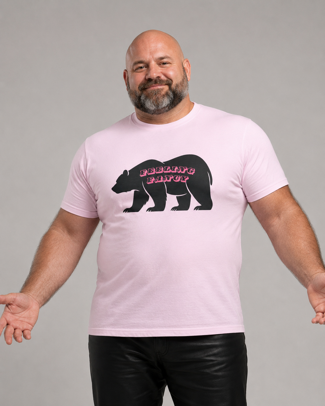 Bear Silhouette Tee — Retro Pink Script Graphic. Feeling Fancy