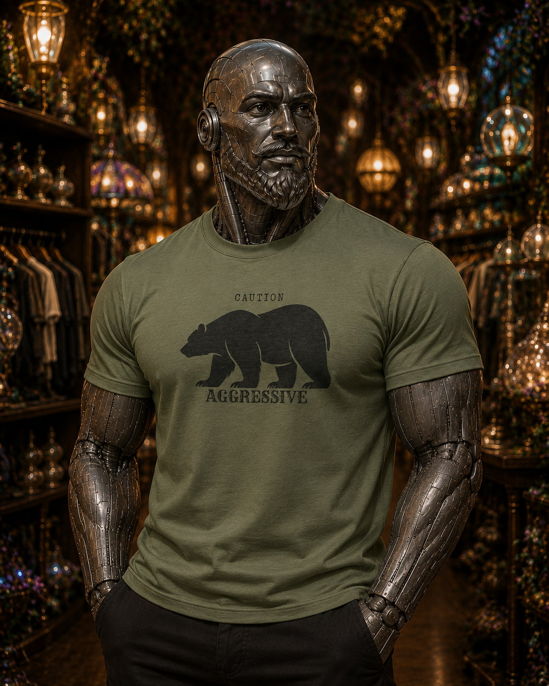 Caution Aggressive Bear T-Shirt — Graphic Warning Tee