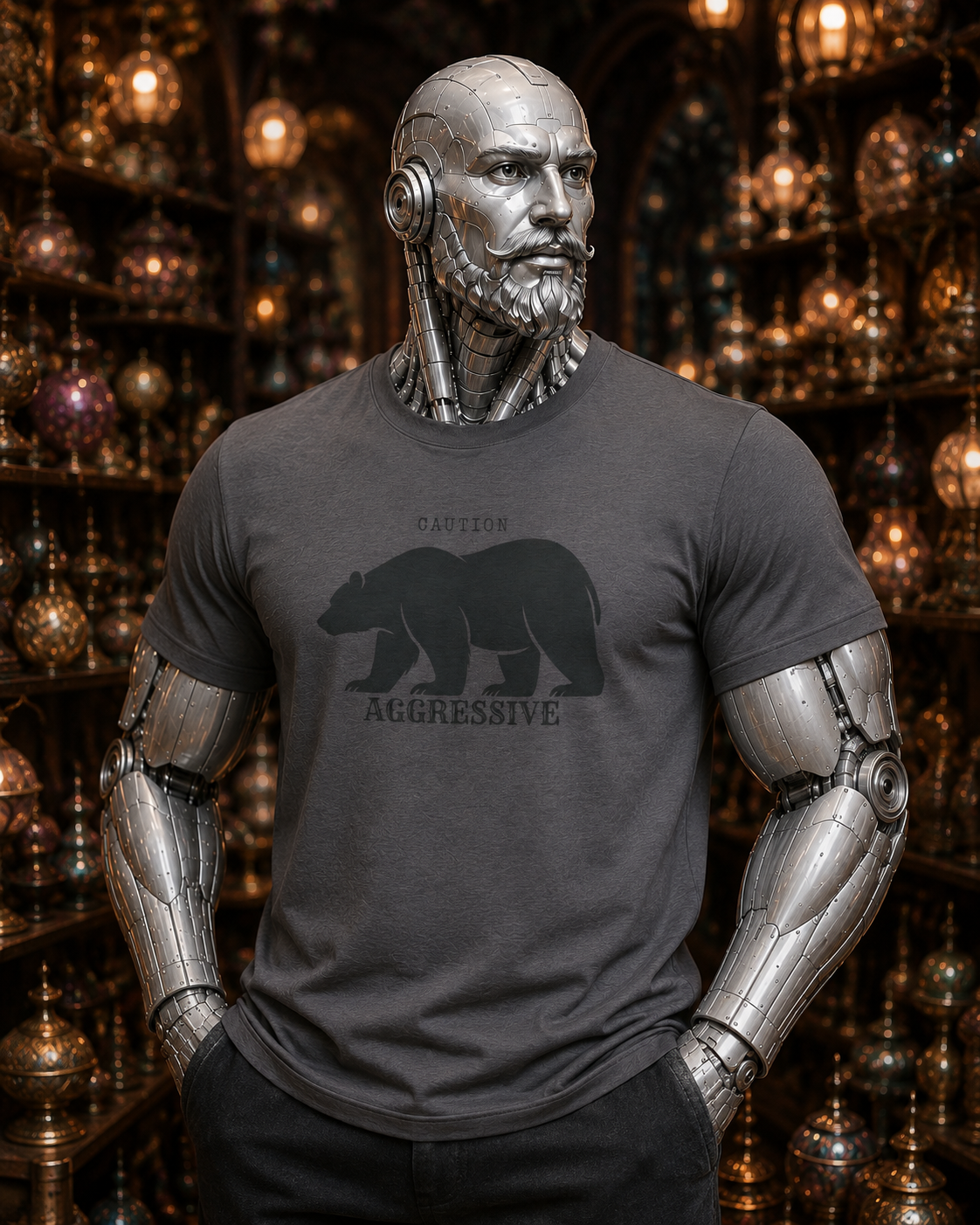 Caution Aggressive Bear T-Shirt — Graphic Warning Tee