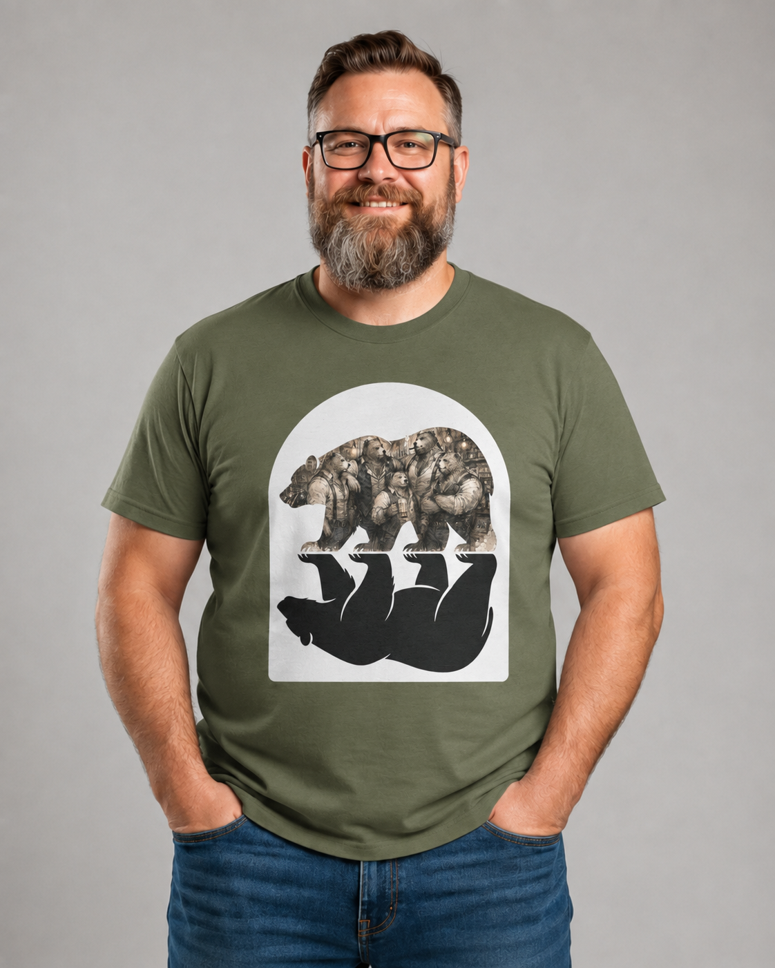 Bear man's shirt. Bear Reflection Graphic Tee — Vintage Wildlife Silhouette T-Shirt