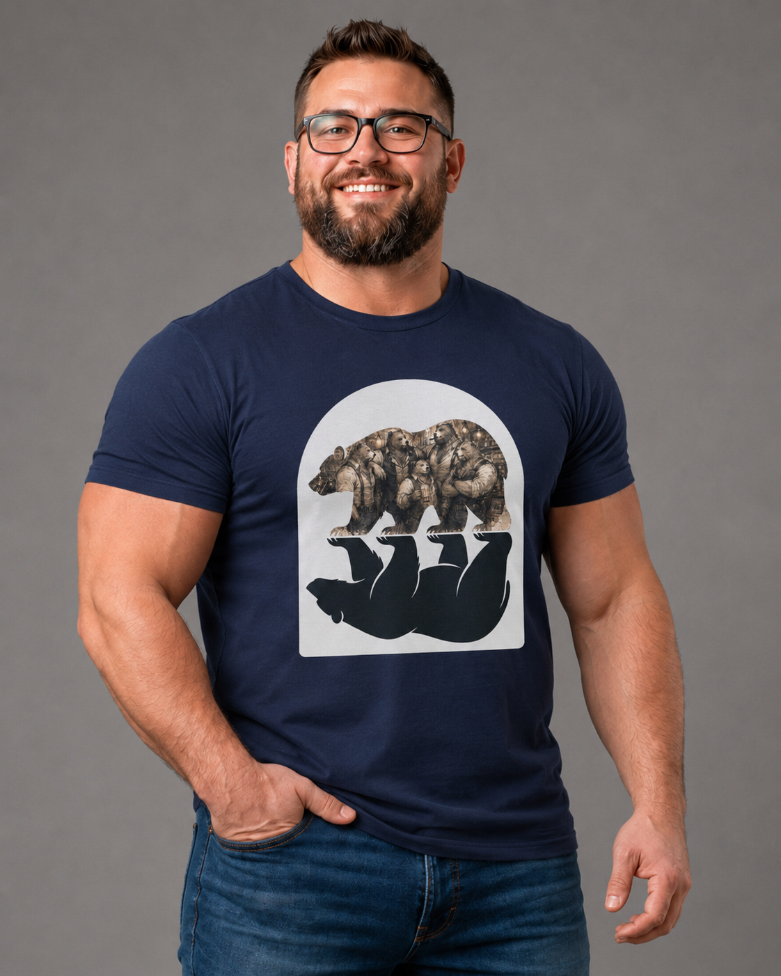 Bear man's shirt. Bear Reflection Graphic Tee — Vintage Wildlife Silhouette T-Shirt
