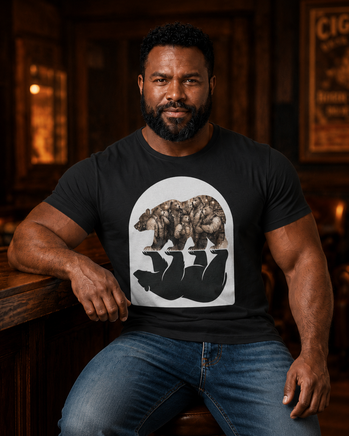 Bear man's shirt. Bear Reflection Graphic Tee — Vintage Wildlife Silhouette T-Shirt